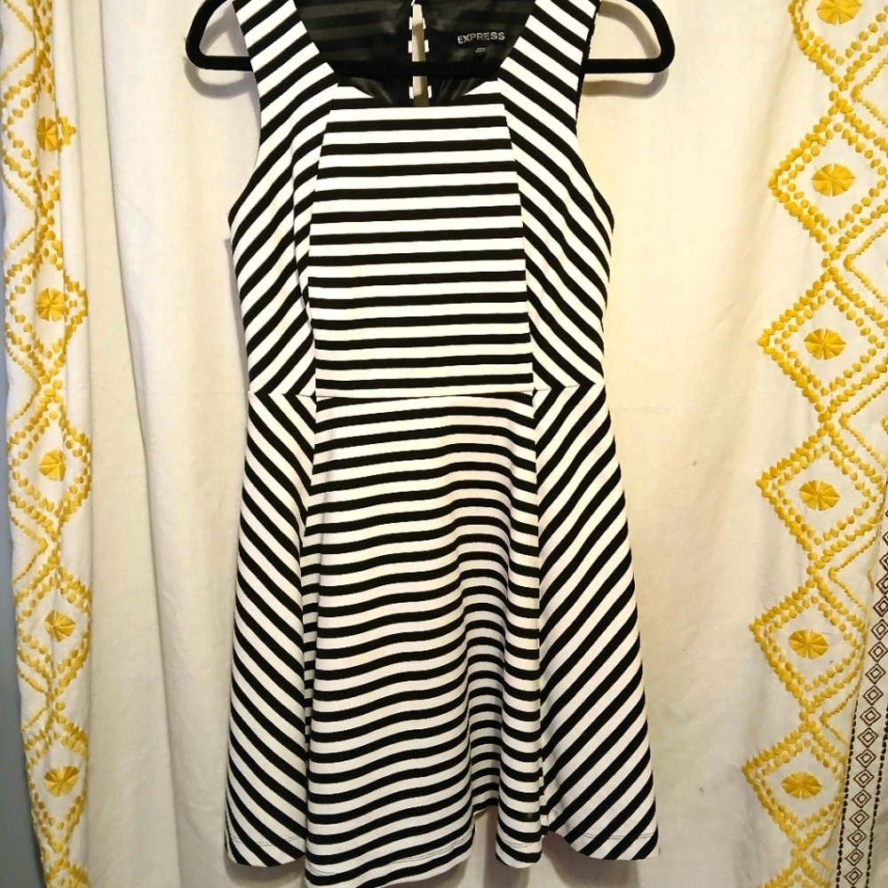 Express Black White Striped Mini Dress M